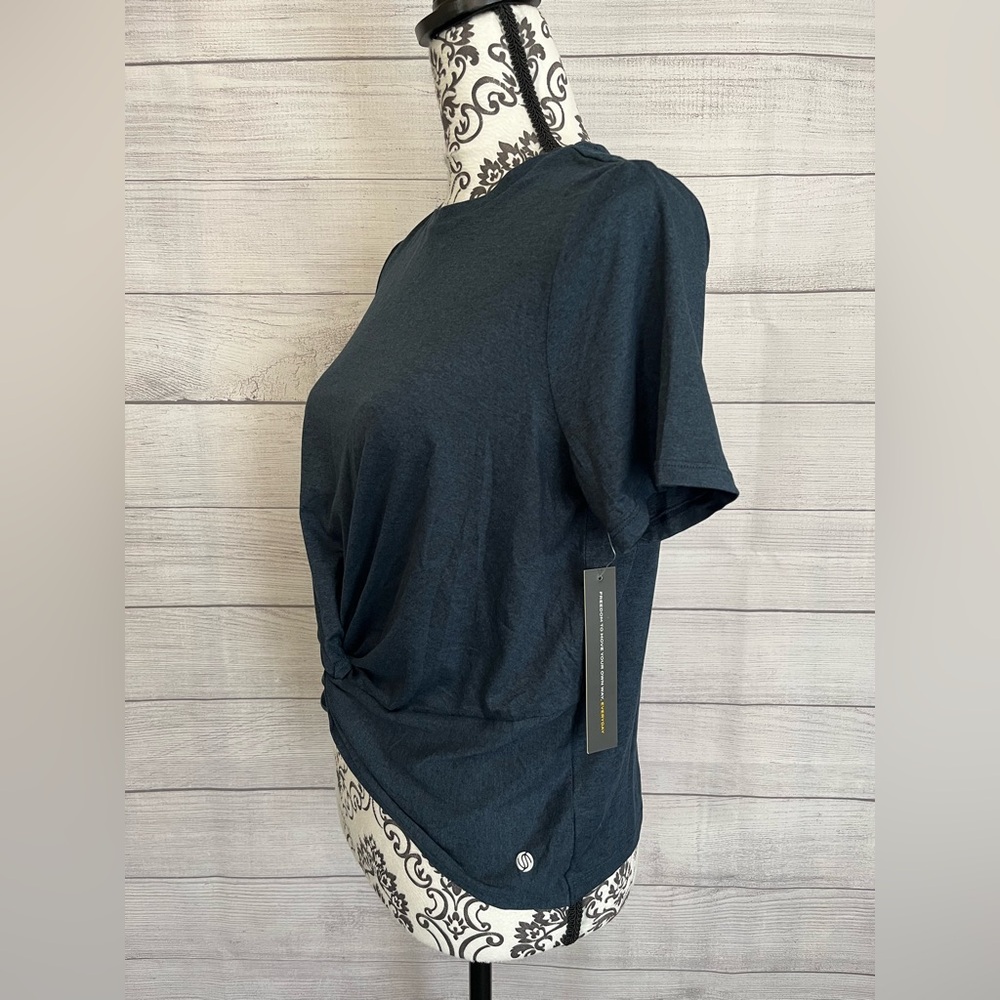 StretchTheRules | NWT Chic Navy Twist Front Short Sleeve Tee - Picture 2 of 8
